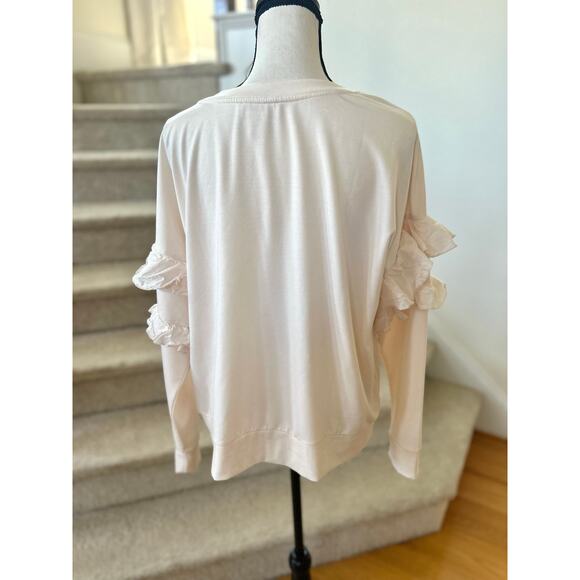 Rachel Parcell Cream White Ruffle Sleeve Crewneck Sweatshirt - Picture 2 of 7